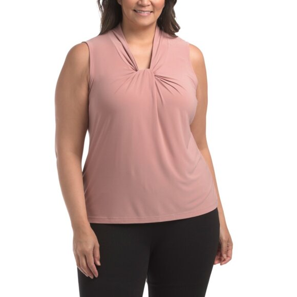 KASPER Tea Rose Plus Knot Front Top - Picture 1 of 2